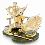 Икорница с ложкой с декором "Дед с осетром" с гравировкой на подставке из натурального камня Нефрит Decorative Cavair Dishes варинант исполнения - 1 | Loft Concept в Ростове-на-Дону