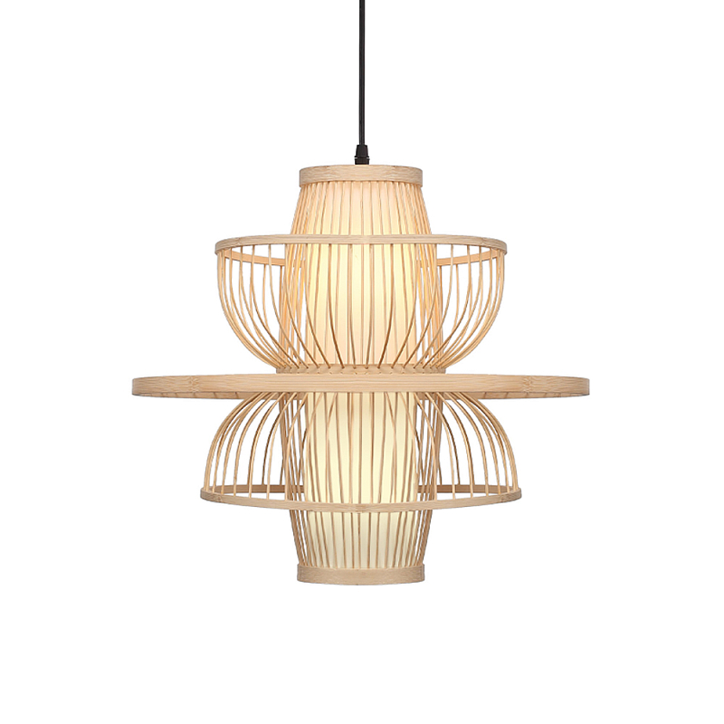 Подвесной светильник фигурный из деревянных прутьев с плафоном из натуральной ткани Light Inside the Cell Древесина в Ростове-на-Дону | Loft Concept 