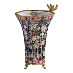 Ваза из фарфора черная с цветочной росписью и бронзовой стрекозой Spring Garden варинант исполнения - 1 | Loft Concept в Ростове-на-Дону