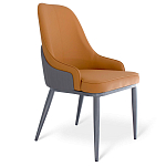 Стул оранжевый с высокой спинкой из искуственной кожи на серых металлических ножках Enigma Orange варинант исполнения - 1 | Loft Concept в Ростове-на-Дону