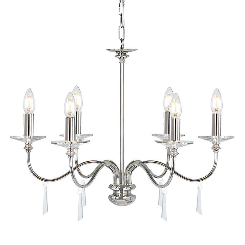 Люстра цвета никель с прозрачными стеклянными подвесками в форме капель Elstead Lighting Никель Прозрачное Стекло в Ростове-на-Дону | Loft Concept 