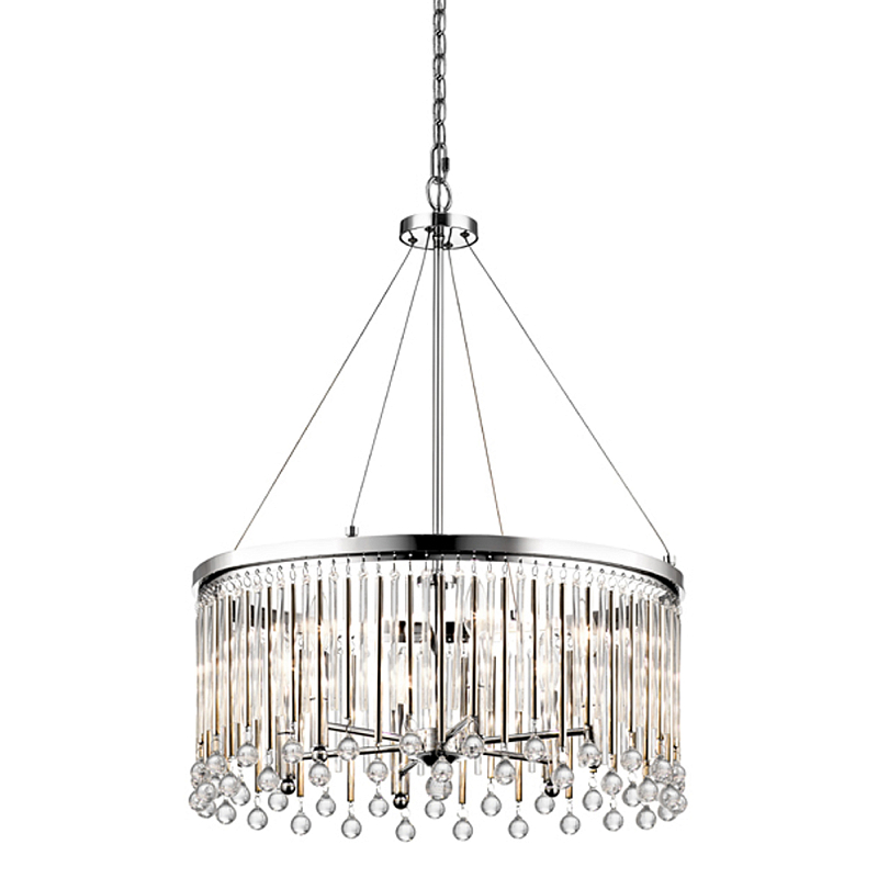 Люстра круглая цвета хром с вертикальными стеклянными трубками и круглыми подвесками Kichler Хром Прозрачное Стекло в Ростове-на-Дону | Loft Concept 