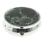 Таблетница карманная круглая с 3-мя отделениями с зеркалом и накладкой из натурального камня Серафинит Silver Stone Pillboxes варинант исполнения - 3 | Loft Concept в Ростове-на-Дону