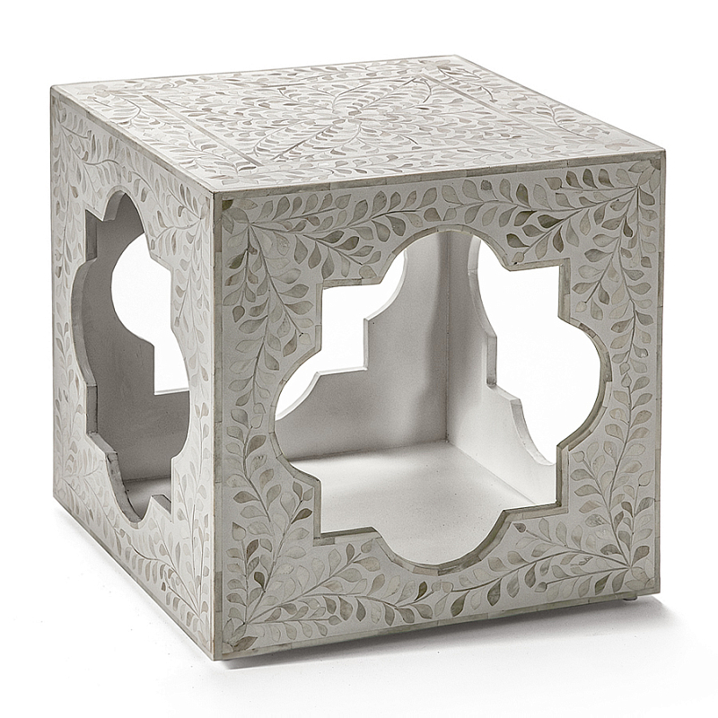 Приставной столик с перламутром Bone Inlay Side Table Floral Design ivory ( слоновая кость ) в Ростове-на-Дону | Loft Concept 