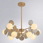 Люстра на штанге с 10-ю белым шарообразным плафоном и декоративными металлическими элементами в виде лепестков серого цвета Matisse варинант исполнения - 2 | Loft Concept в Ростове-на-Дону