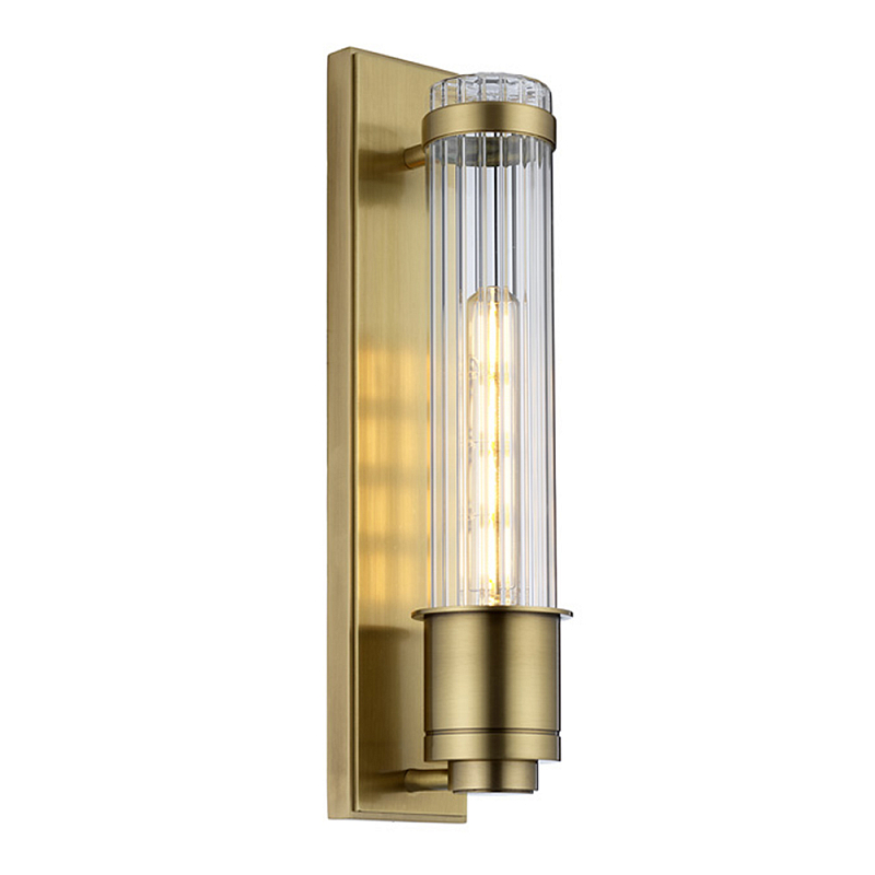 Бра вертикальное с рифленым стеклянным плафоном и прямоугольным основанием Quintiesse Латунь Хром в Ростове-на-Дону | Loft Concept 