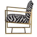 Кресло с металлическим золотистым каркасом и мягкой обивкой с чёрно-белым принтом зебры Wild animals варинант исполнения - 2 | Loft Concept в Ростове-на-Дону