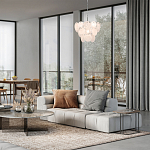 Люстра из белых стеклянных дисков на серебрянном каркасе White Glowing Reflectors варинант исполнения - 2 | Loft Concept в Ростове-на-Дону