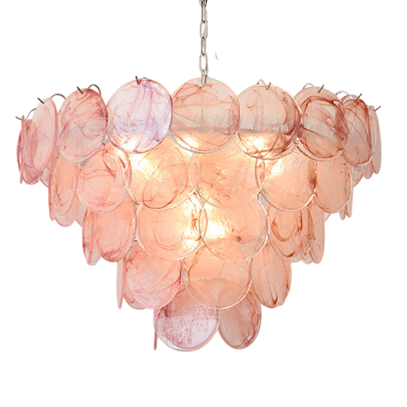 Люстра с каскадом из круглых розовых стеклянных дисков Pink Light Waterfall Розовый Хром в Ростове-на-Дону | Loft Concept 