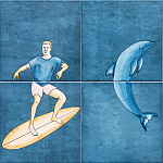 Плитка с узором Дельфин Серфингист варинант исполнения - 1 | Loft Concept в Ростове-на-Дону