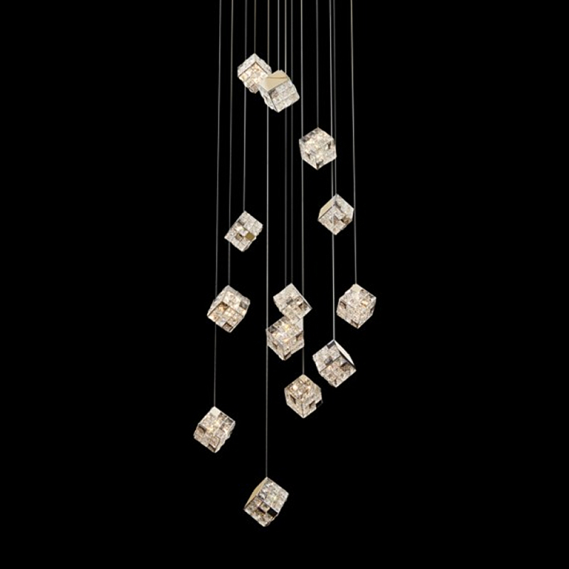 Люстра каскадная с мозаичным хрустальным оформлением Sparks of Crystal Прозрачный Хром Золотой в Ростове-на-Дону | Loft Concept 