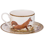 Чайная пара из фарфора с изображением утки и лисы 300 мл Hunting Porcelain Collection варинант исполнения - 1 | Loft Concept в Ростове-на-Дону