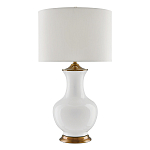 Настольная лампа белого цвета с фарфоровым основанием и латунными акцентами и тканевым абажуром Currey & Company варинант исполнения - 1 | Loft Concept в Ростове-на-Дону