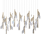 Люстра с золотистыми трубками и прозрачными стеклянными листьями на подвесах Sylva  варинант исполнения - 1 | Loft Concept в Ростове-на-Дону