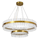 Люстра подвесная двухъярусная с золотистымыми кольцами и прозрачными стеклянными элементами Ring Horizontal варинант исполнения - 1 | Loft Concept в Ростове-на-Дону
