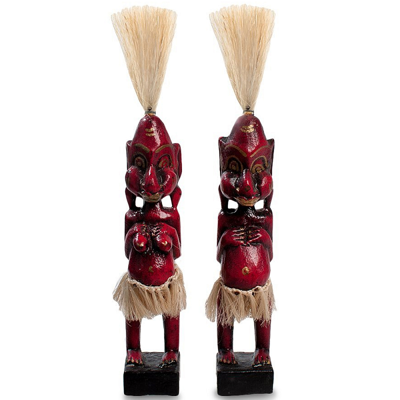   2-   Asmat Straw Headdress Statuettes Red     -- | Loft Concept 