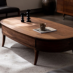 Кофейный стол овальный из дерева с 2-мя ящиками Coffee Walnut Table варинант исполнения - 3 | Loft Concept в Ростове-на-Дону