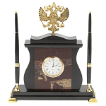 Часы настольные с Гербом России и 2-мя шариковыми ручками в комплекте Stone Clock варинант исполнения - 5 | Loft Concept в Ростове-на-Дону