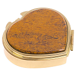 Таблетница карманная в форме сердца с 3-мя отделениями с зеркалом и накладкой из натурального камня Яшма Змеиная Gold Stone Pillboxes варинант исполнения - 1 | Loft Concept в Ростове-на-Дону
