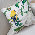 Декоративная подушка бежевая с изображением птиц и цветов Blooming Yellow Birds варинант исполнения - 2 | Loft Concept в Ростове-на-Дону