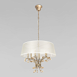Люстра подвесная круглая с тканевым полупрозрачным абажуром и подвесками 6 ламп Gilded Elegance варинант исполнения - 2 | Loft Concept в Ростове-на-Дону