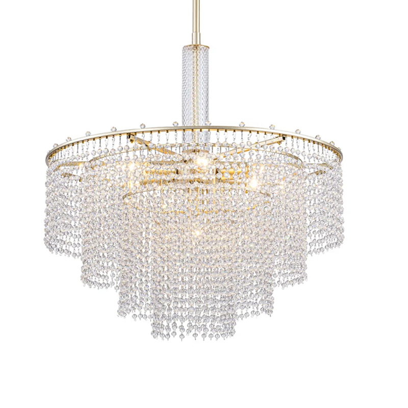 Люстра многоярусная с каскадами кристаллов Crystal Rains Золотой Прозрачный в Ростове-на-Дону | Loft Concept 