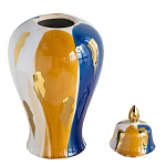 Ваза с крышкой и мазками синего и золого цвета на белом фоне Chinoiserie Ceramics варинант исполнения - 2 | Loft Concept в Ростове-на-Дону