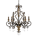 Люстра с подвесками из прозрачного стекла на кованом каркасе бронзового цвета в классическом стиле Quoizel варинант исполнения - 1 | Loft Concept в Ростове-на-Дону