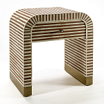 Тумбочка прикроватная с ящиком Tofino Stripes Bone Inlay Bedside Beige варинант исполнения - 2 | Loft Concept в Ростове-на-Дону