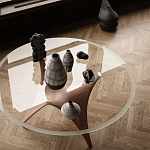 Дизайнерский круглый обеденный стол стеклянный с фигурным подстольем из цемента ARC Dining Table варинант исполнения - 3 | Loft Concept в Ростове-на-Дону