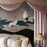 Обои ручная роспись Tsuro Cranes Original colourway on Tarnished Silver gilded paper варинант исполнения - 2 | Loft Concept в Ростове-на-Дону