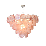 Люстра с каскадом из круглых розовых стеклянных дисков Pink Light Waterfall варинант исполнения - 4 | Loft Concept в Ростове-на-Дону