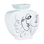Ваза плоская белая с абстрактными черными линиями в форме лиц Faces of Imagination варинант исполнения - 1 | Loft Concept в Ростове-на-Дону