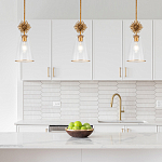 Подвесной светильник золотого цвета с колоколообразным стеклянным плафоном и декоративным элементом Elstead Lighting варинант исполнения - 9 | Loft Concept в Ростове-на-Дону