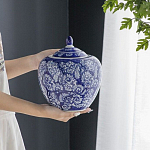 Ваза округлой формы с синей росписью и цветочным узором Blue & White Ornament варинант исполнения - 4 | Loft Concept в Ростове-на-Дону