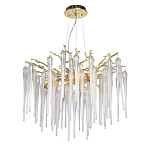 Люстра золотого цвета с декоративными ветками и длинными прозрачными стеклянными подвесами в форме сосулек Droplet Chandelier варинант исполнения - 2 | Loft Concept в Ростове-на-Дону