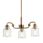 Люстра цвета латунь с 3-мя прозрачными стеклянными плафонами Kichler варинант исполнения - 1 | Loft Concept в Ростове-на-Дону
