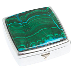 Таблетница карманная квадратная с 2-мя отделениями с зеркалом и накладкой из натуральных камней Малахит Хризоколла Silver Stone Pillboxes варинант исполнения - 1 | Loft Concept в Ростове-на-Дону