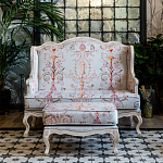 Двухместный диван из массива бука серый с растительным орнаментом Raffael Blue Grey Sofa варинант исполнения - 8 | Loft Concept в Ростове-на-Дону