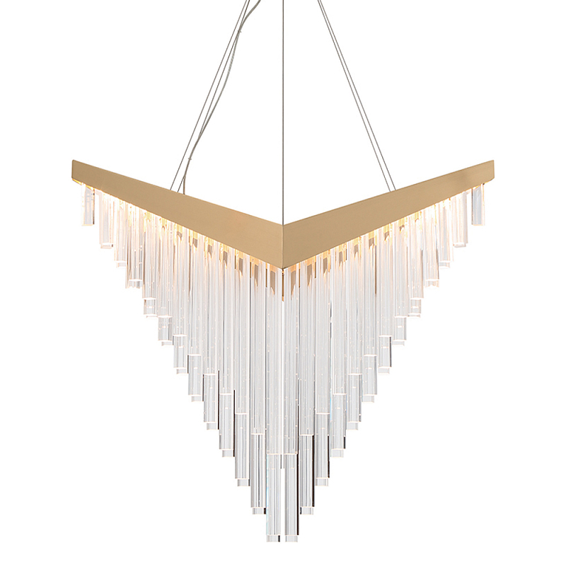 Люстра золотого цвета в форме галочки с каскадом длинных прозрачных трубок Eurofase матовое золото Прозрачный в Ростове-на-Дону | Loft Concept 