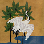 Обои ручная роспись Tsuro Cranes Original colourway on Gold Bullion gilded silk варинант исполнения - 1 | Loft Concept в Ростове-на-Дону
