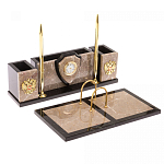 Настольный письменный набор из бежевого мрамора с часами и гербом Marble Accessory варинант исполнения - 2 | Loft Concept в Ростове-на-Дону
