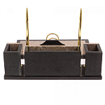 Настольный письменный набор из бежевого мрамора с часами и гербом Marble Accessory варинант исполнения - 3 | Loft Concept в Ростове-на-Дону