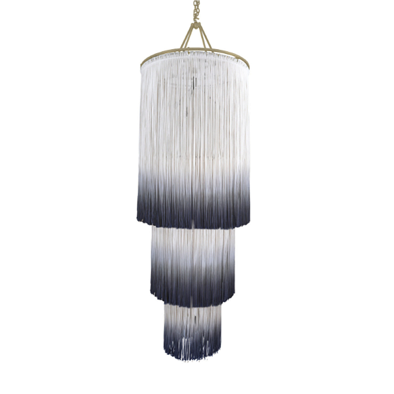 Люстра круглая трехъярусная из бахромы Indigo Gradient Braided Fringe Синий Белый в Ростове-на-Дону | Loft Concept 