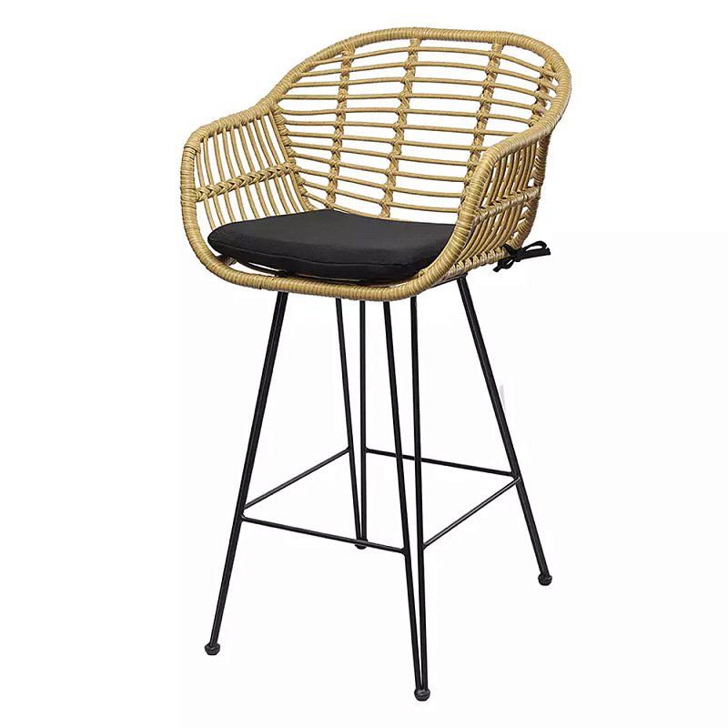 Стул полубарный с ротанговым плетением Half Bar Chair with Wicker Черный Бежевый в Ростове-на-Дону | Loft Concept 