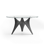 Дизайнерский круглый обеденный стол стеклянный с фигурным подстольем из цемента ARC Dining Table варинант исполнения - 8 | Loft Concept в Ростове-на-Дону