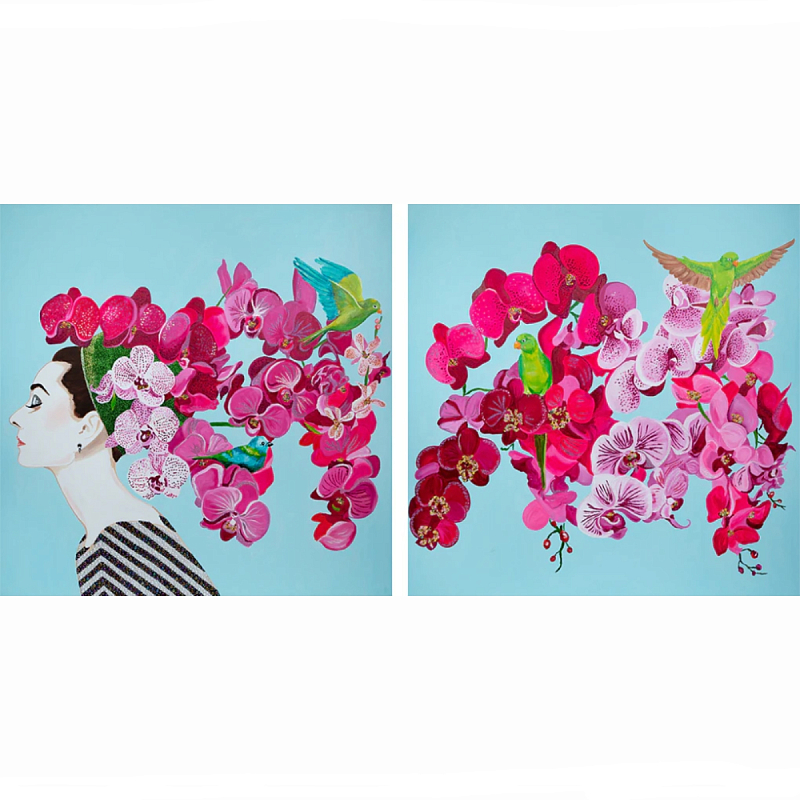 Картина Audrey Diptych With Orchids and Parrots Мульти Картина Audrey Diptych With Orchids and Parrots Мульти в Ростове-на-Дону | Loft Concept
