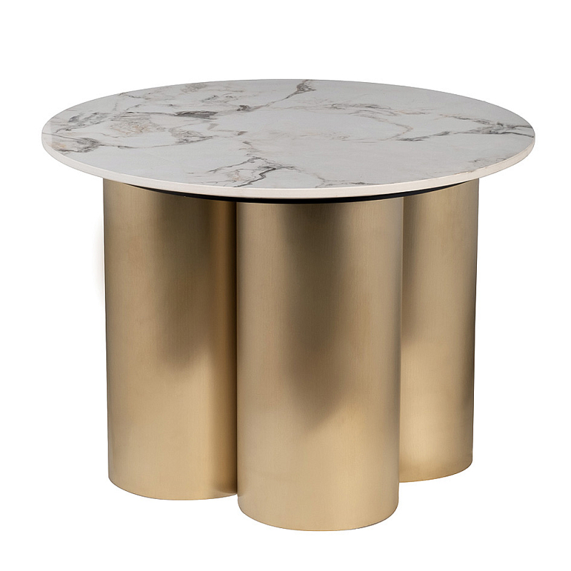 Стол журнальный круглый керамогранит белый Keramos Белый Золотой в Ростове-на-Дону | Loft Concept 