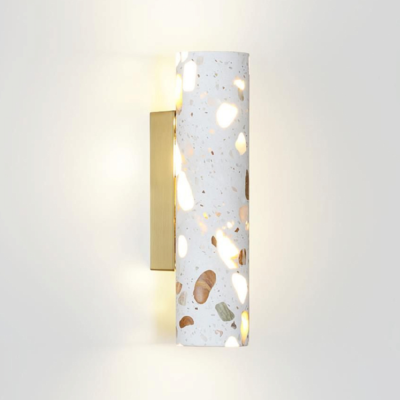 Бра с цилиндрическим белым бетонным плафоном Terrazzo Light Бронза Серый в Ростове-на-Дону | Loft Concept 