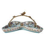 Блюдо из голубого фарфора с бронзовой ручкой в виде ветки Blue Garden варинант исполнения - 2 | Loft Concept в Ростове-на-Дону